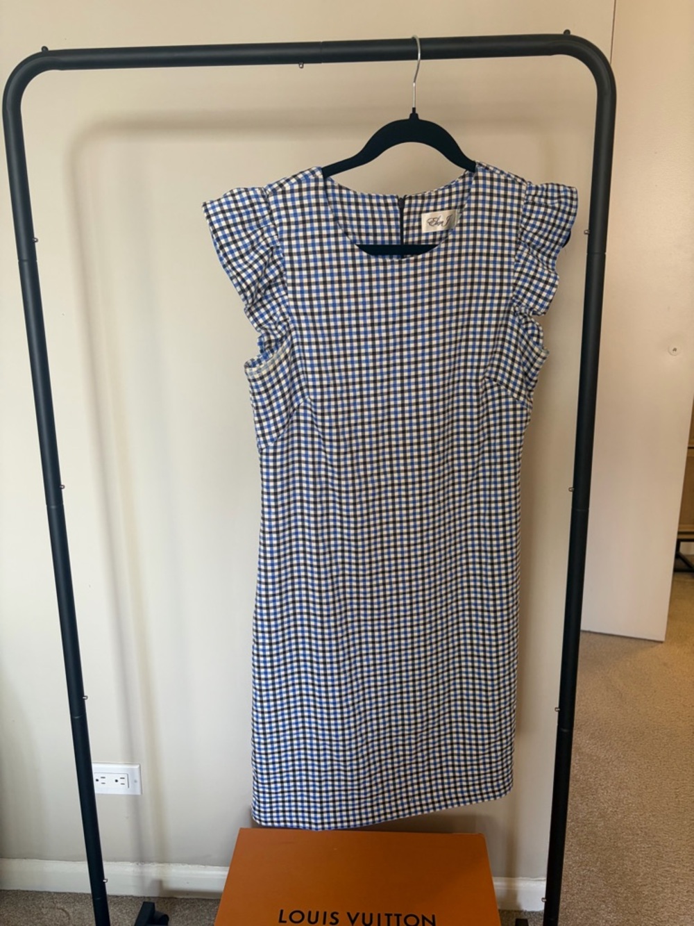 Blue Gingham Ruffle Sleeve Shift Dress